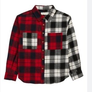 TREASURE & BOND RED FIERY PLAID FLANNEL SHIRT LARGE (10-12) NEW WITH TAGS